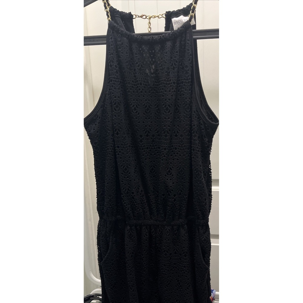 Black Boho Romper‎ Lace Overlay Gold Adjustable Chain Neck & Shoulder Accent